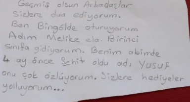Şehit abisinin aldığı boyama takımı ve oyuncakları deprem bölgesine gönderdi