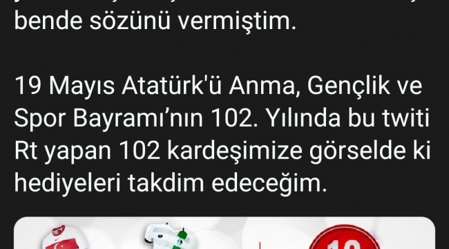 19 Mayıs'ın 102'nci yılında 102 kişiye hediye