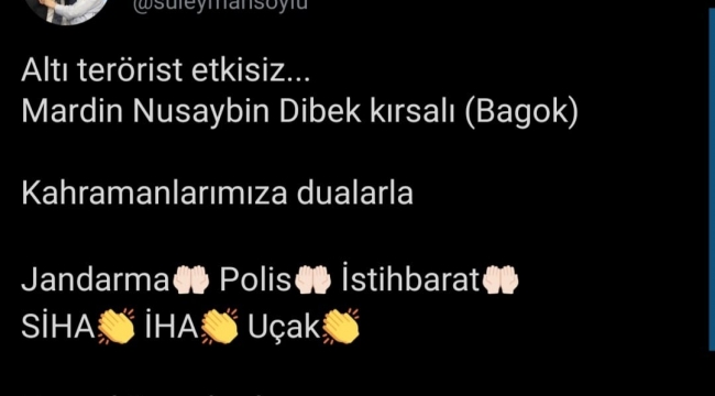 Bakan Soylu: "Altı terörist etkisiz"