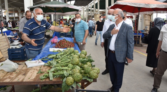 Başkan Kayda kısıtlamada açılan pazaryerlerini denetledi