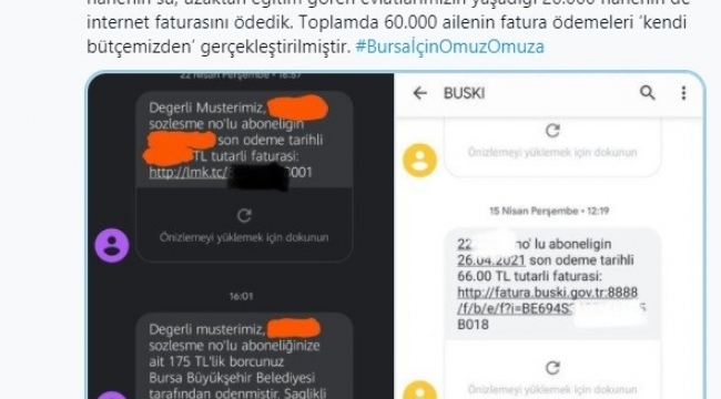 Bursa Büyükşehir Belediyesi'nden 60 bin haneye fatura desteği