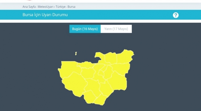 Bursa için dolu uyarısı