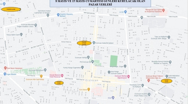 Erzincan merkezde 4 yerde pazaryeri kurulacak
