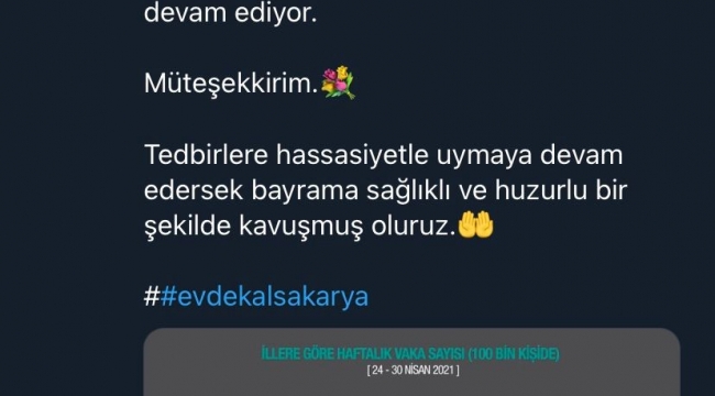 Sakarya'da vaka sayıları düşmeye devam ediyor