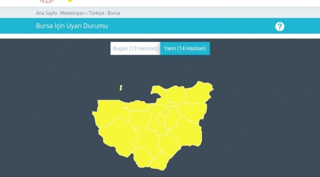 Bursa için sarı uyarı