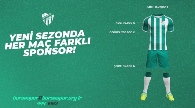 Bursaspor Kulübü, her maç için farklı forma reklamları alacak