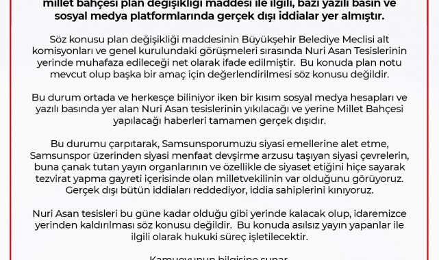 Büyükşehir'den 'Nuri Asan Tesisleri' açıklaması