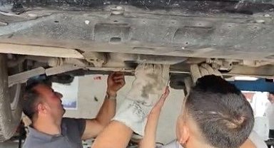 Osmaniye'de otomobilin motoruna sıkışan yavru kedi kurtarıldı