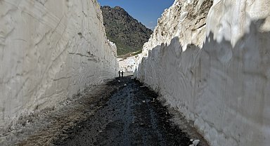 Yüksekova'da 8 metrelik kar tünelleri: İş makinesi içinde kayboldu