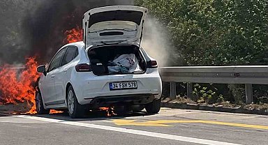 Alev topunan dönen otomobil kullanılamaz hale geldi
