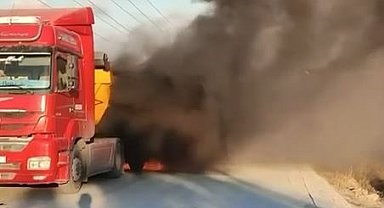 Arnavutköy hafriyat kamyonu alev alev yandı