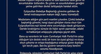 Eyüpsultan Belediye Başkanı Özmen, "Görevime CHP'nin seçilmiş bir belediye başkanı olarak devam edeceğim"