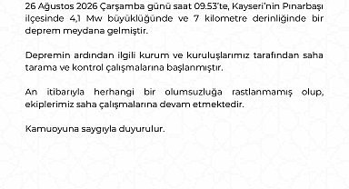 Kayseri Valiliği: "Depremde olumsuzluğa rastlanmadı"