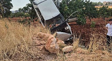 Kaza yapan otomobil fıstık ağacında asılı kaldı: 2 yaralı