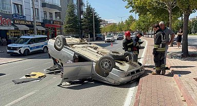 Kontrolden çıkıp takla atan araç sürücüsü yaralandı