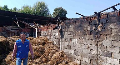 Yangında 500 balya samanı yanan üreticiye Büyükşehir'den destek