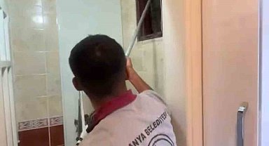 Alanya'da havalandırma bacasına düşen kedi ekipler tarafından kurtarıldı