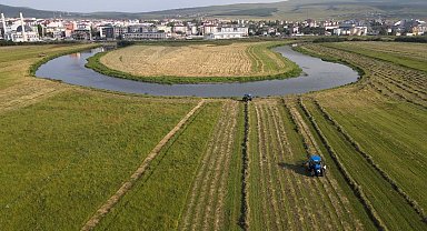 Ardahan'da hasat mesaisi havadan görüntülendi