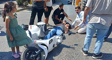 Panik fren yapan motosiklet sürücüsü 3 metre sürüklendi