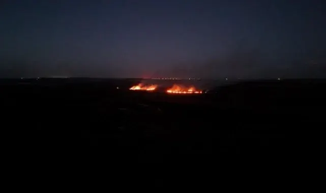 Diyarbakır'da anız yangını havadan görüntülendi