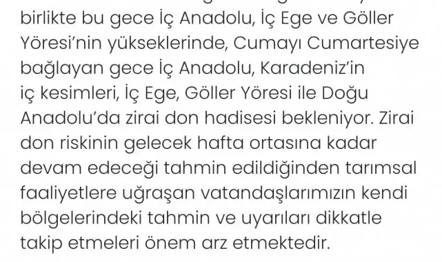 Denizli'ye zirai don uyarısı