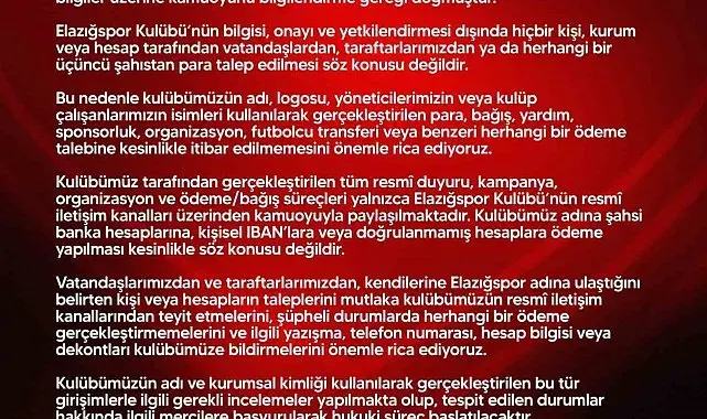 Elazığspor'dan dolandırıcılık uyarısı