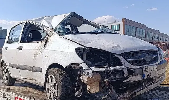 Konya'da devrilen otomobildeki 4 kişi yaralandı