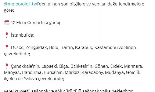 AFAD'dan 12 il için sağanak yağış uyarısı