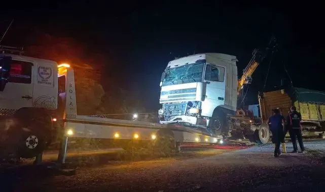 Kontrolden çıkan tırın karşı şeride geçmesine ağaçlar engel oldu