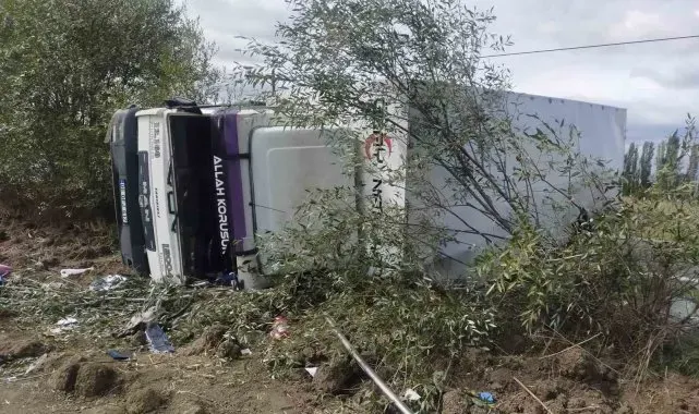 Kontrolden çıkan kamyon devrildi: 3 yaralı
