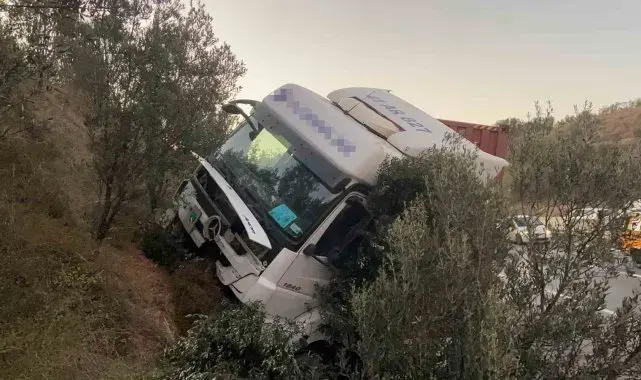 Kontrolden çıkan tır ağaçlık alana daldı, sürücü yaralandı