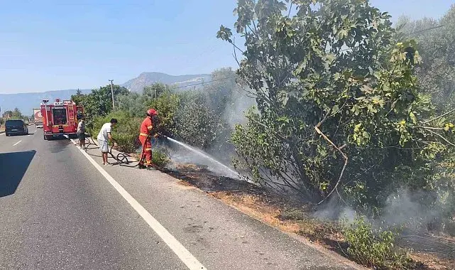 Ula'da yol kenarında başlayan alevler korkuttu