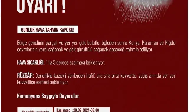 Niğde Valiliği'nden 'sağanak yağış' uyarısı
