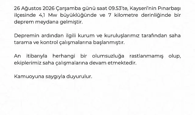 Kayseri Valiliği: "Depremde olumsuzluğa rastlanmadı"