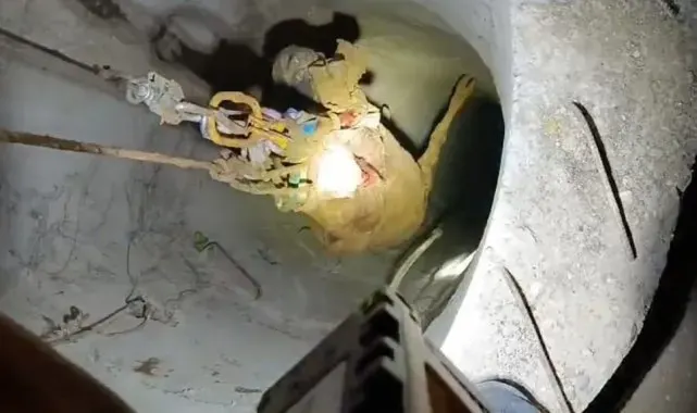 Batman'da su kuyusuna düşen inek halatlı makarayla kurtarıldı