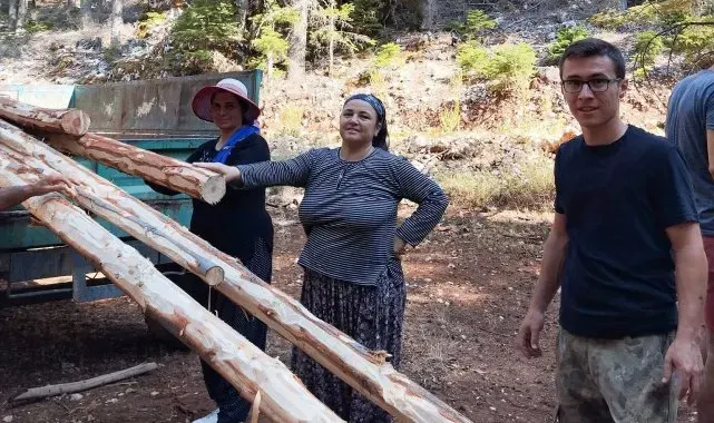 Köylüler mağaraya imece usulüyle tahta merdiven yaptılar