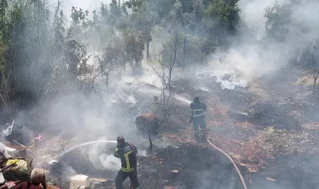 Bahçe yangını itfaiye ekipleri söndürdü