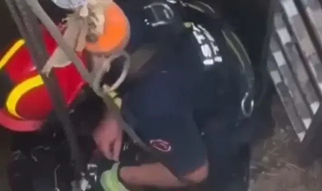 Şantiyede kuyuya düşen keçi itfaiyenin operasyonuyla kurtarıldı