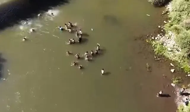 Bingöl'de suda kaybolan kişiyi vatandaşların kurtarma mücadelesi dronla görüntülendi