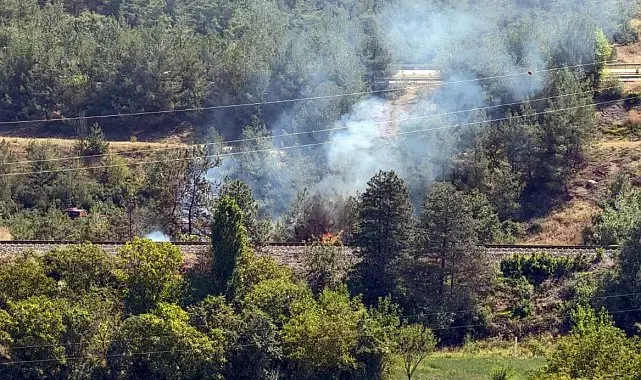 Tren raylarında çıkan yangın büyümeden söndürüldü