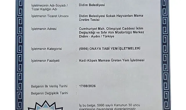 Didim'in mama üretim tesisine onay belgesi verildi