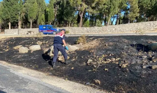 Ayvacık'ta yangının ilk çıktığı noktada jandarma incelemelerde bulundu