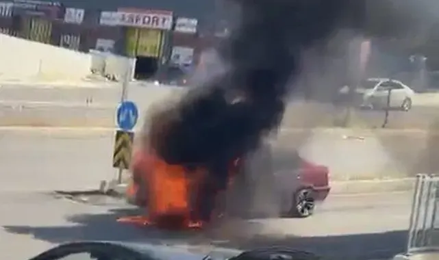 Seyir halindeki otomobilde yangın çıktı