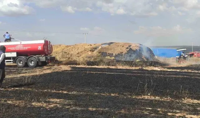 Biçerdöver hasat yaparken sıçrayan kıvılcımlar tarlayı küle çevirdi