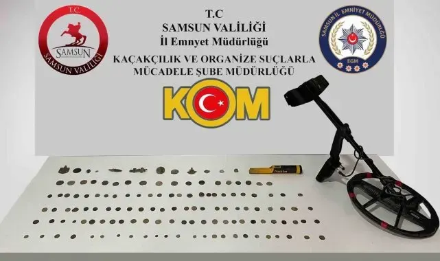 Samsun'da 121 adet sikke, 10 adet obje ele geçirildi: 2 gözaltı