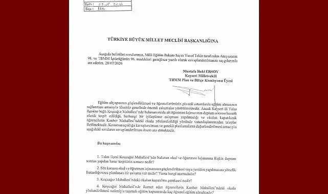 MHP'li Ersoy'dan Koçcağız mahallesindeki okul için soru önergesi