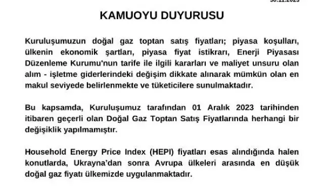 BOTAŞ: Aralıkta doğal gaz fiyatlarında değişiklik yapılmadı - Yeniden