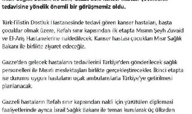 Bakan Koca: Gazze'den gelecek hastaların tedavisini Türk ve Mısırlı hekimler gerçekleştirecek