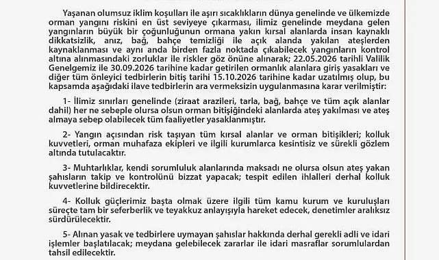 Ankara'da orman yangınlarının önlenmesine yönelik tedbirler 15 Ekim tarihine kadar uzatıldı