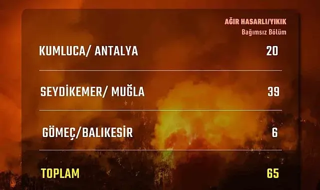 Bakan Kurum: "Antalya, Muğla ve Balıkesir'de yangınlarda 65 bağımsız bölüm ağır hasar aldı ya da yıkıldı"